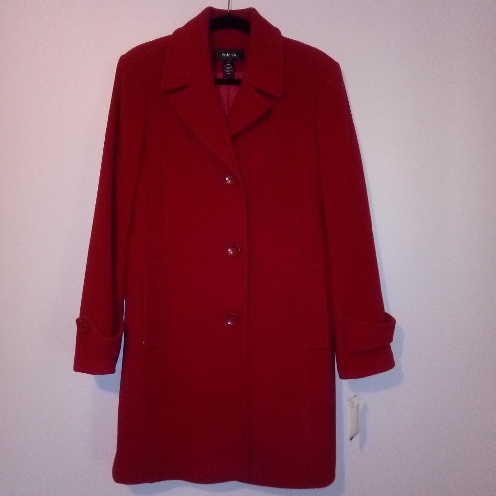 Red wool coat.